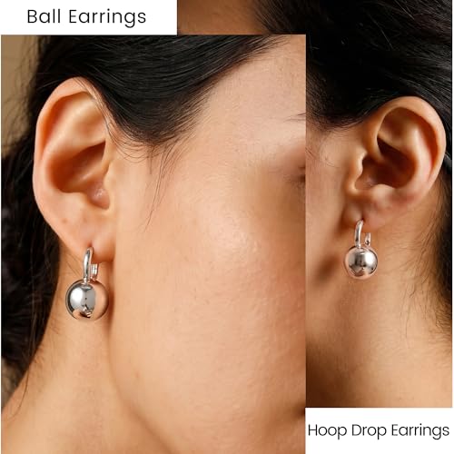 14k Gold Plated Ball Dangle Earrings for Women Sterling Silver Ball Drop Earrings Hypoallergenic Round Balls Hoop Earring Leverback Lightweight Earrings Fashion Jewelry - color: sliver 2
