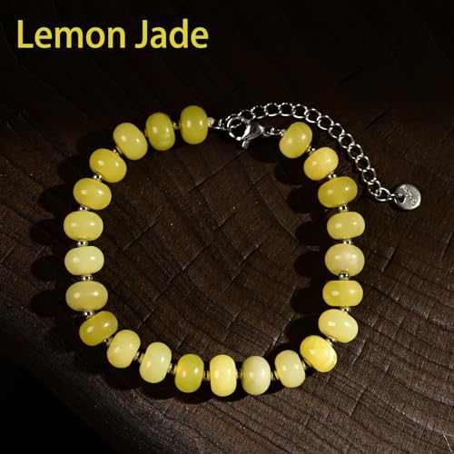 Natural Healing Gemstone Bracelet Handmade Yoga Stretch Elastic Bracelet Stress Relief Crystal Jewelry for Men and Women - color: Lemon Jade(Good Mood), size: 5x8