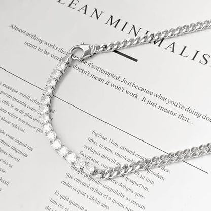 Luxval Tennis Necklace 14K Gold Plated Rhinestone Butterfly Choker Necklaces for women Dainty Zirconia Cut Faux Diamond chain 3mm - color: Silver-Cuban tennis