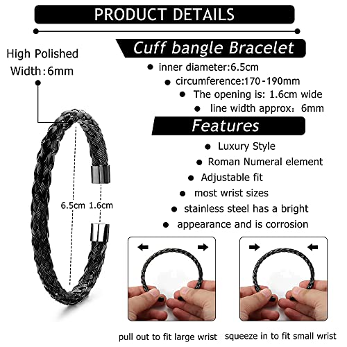 3pcs/set Classical Handmade Braiding Bracelet Hip Hop Men Pave CZ Leopard Head Roman Numeral Bracelet Stainless Steel Jewelry - color: 3pcs A Black Set A