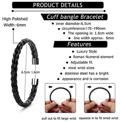 3pcs/set Classical Handmade Braiding Bracelet Hip Hop Men Pave CZ Leopard Head Roman Numeral Bracelet Stainless Steel Jewelry - color: 3pcs A Black Set A