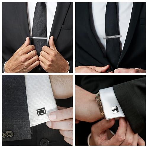 wynameleri Cufflink and Tie Clip Set for Men, 12 PCS Necktie Bars and Cuff Links Formal Business Dress Shirts Buttons Case Packed - color: T0408029