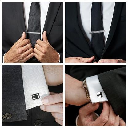 wynameleri Cufflink and Tie Clip Set for Men, 12 PCS Necktie Bars and Cuff Links Formal Business Dress Shirts Buttons Case Packed - color: T0408029