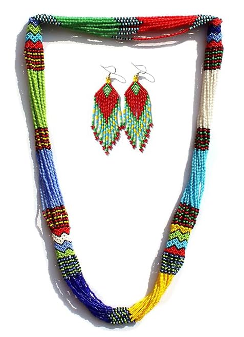 Layered – Boho Native American Style Layered Beaded Necklace– Ukrainian beaded Necklace Native Handmade Seed Bead Necklace Tribal ethnic beaded Necklace for Women (Tuquoise) - color: Red & White & Multi
