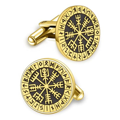 Mens Cufflinks, Norse Viking Tuxedo Cuff Links, Stainless Steel Viking Compass Vegvisir Rune Shirt Studs Mythology Jewelry Gift for Business Wedding - color: Compass-G