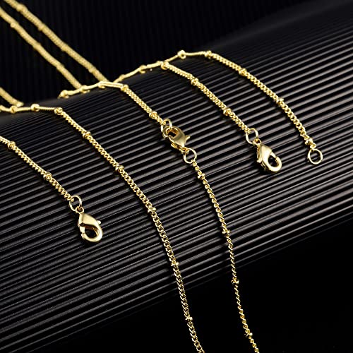 ALEXCRAFT Wholesale 12PCS Gold Plated Solid Brass Satellite Beaded | Curb Thin Chain Necklace Bulk for Jewelry Making (18 Inch(1.5mm)) - color: Gold, size: 18 inch-1.5mm
