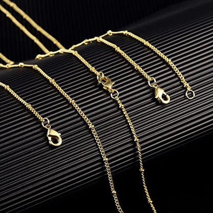 ALEXCRAFT Wholesale 12PCS Gold Plated Solid Brass Satellite Beaded | Curb Thin Chain Necklace Bulk for Jewelry Making (18 Inch(1.5mm)) - color: Gold, size: 18 inch-1.5mm