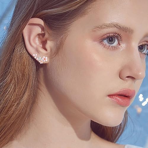 Ear Climbers Earrings for Women Sterling Silver Vintage Ear Crawler Earrings Jewelry Gifts for Women - style: Cherry Blossom
