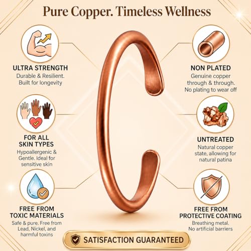 Healing Monk Pure Copper Bracelet for Men & Women – Handmade Uncoated Copper Jewelry Cuff – Adjustable Healing Copper Bracelets for Arthritis – Mens & Womens Copper Cuff Pulsera de Cobre - style: Healer
