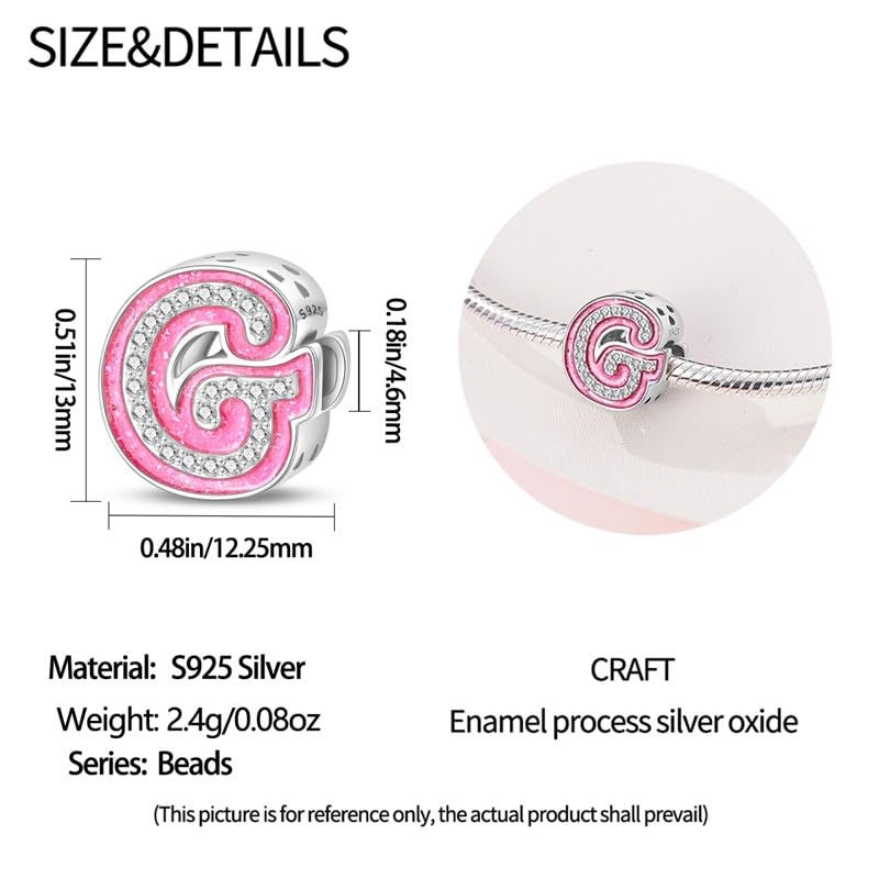 925 Sterling Silver Letter Charms Fits Pandora Bracelets Alphabet AZ Bead Charm for Bracelets Necklace with 5A Cubic Zirconia for Women Birthday Ceremony DIY Jewelry Gift - style: G