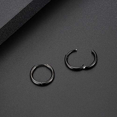Black Hoop Earrings for Men 8mm 10mm 12mm – Surgical Stainless Steel Hypoallergenic Mens Small to Medium Hoop Earrings Set (3 Pairs) - style: M:1pair,size:12mm,color:black