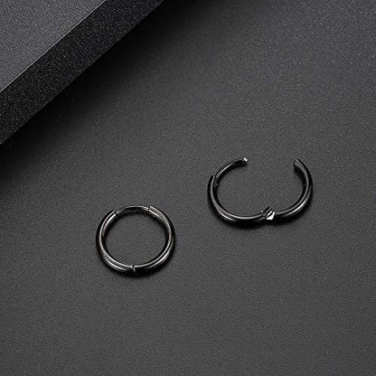 Black Hoop Earrings for Men 8mm 10mm 12mm – Surgical Stainless Steel Hypoallergenic Mens Small to Medium Hoop Earrings Set (3 Pairs) - style: M:1pair,size:12mm,color:black
