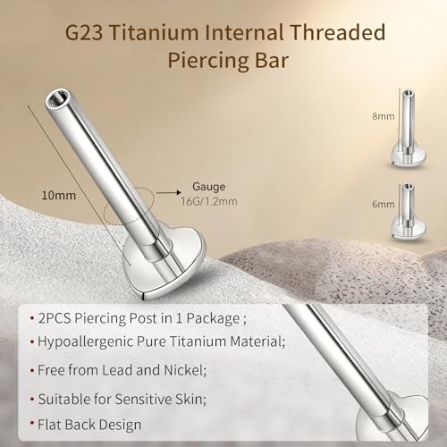 limerencia 16G/18G Hypoallergenic Internal Threaded Titanium Bar Post Replacement,Flat Back Stud Earrings Post Medusa Helix Couch Labret Bar for Women Men Sensitive Ears(A Pair) - color: silver heart, size: 16G-10mm