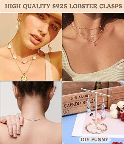 Dailyacc S925 Double Opening Lobster Clasp Sterling Silver and Gold Necklace Bracelet Extender Clasps and Closures for DIY Jewelry - color: Silver 2PCS, size: 13mm × 7mm