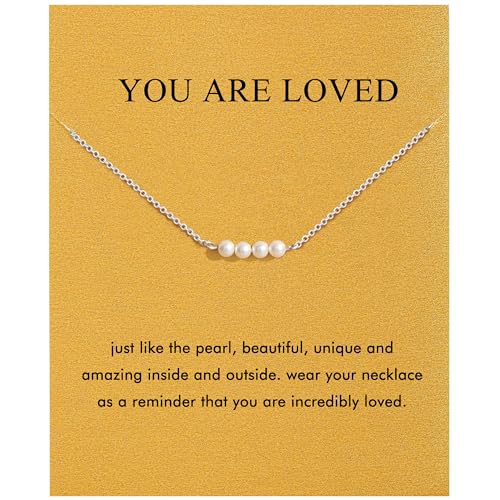 Silver Necklaces for Women Teens, Best Friend Necklace Sister Daughter Gift | Horseshoe Butterfly Swan Wave Evil Eye Necklace Graduation Chritmas Birthday Gifts for Women, Stainless Steel - style: Pearl
