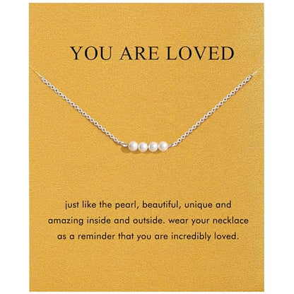 Silver Necklaces for Women Teens, Best Friend Necklace Sister Daughter Gift | Horseshoe Butterfly Swan Wave Evil Eye Necklace Graduation Chritmas Birthday Gifts for Women, Stainless Steel - style: Pearl