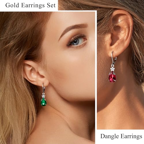 Dangle Earrings for Women Multicolor Crystal Drop Earrings Set Leverback Teardrop Earrings 925 Silver and 14K Gold Plated Hypoallergenic Fashion Cubic Zirconia Dangle Earrings Trendy Jewelry Gifts for Women - style: Teardrop Set-S 3