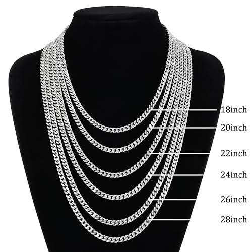 Fiusem Silver Tone/Black/14K Gold Plated Chain Necklace for Men, 5mm/6mm/7.5mm/8mm/9mm Stainless Steel Cuban Link Chain Necklace, Men's Chains 18-28 Inch Jewelry Gifts - size: 20", style: 5mm silver