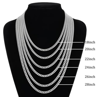 Fiusem Silver Tone/Black/14K Gold Plated Chain Necklace for Men, 5mm/6mm/7.5mm/8mm/9mm Stainless Steel Cuban Link Chain Necklace, Men's Chains 18-28 Inch Jewelry Gifts - size: 20", style: 5mm silver
