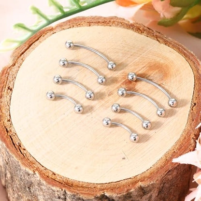 Yolev 8 Pcs 20G Curved Barbell Piercing Jewelry Stainless Steel Eyebrow Jewelry 4 Sizes Vertical Labret Lip Jewelry Eyebrow Piercing Belly Button Ring Eyebrow Ring For Women (6mm 8mm 10mm 12mm)