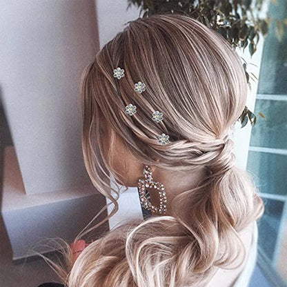 QIUTIMIY 20 Pack (White) Crystal Flower Hair Pins Rhinestone Hair Clips for Bridal Wedding Women Hair Jewelry Accessories, with Clear Container - color: Crystal Flower-White
