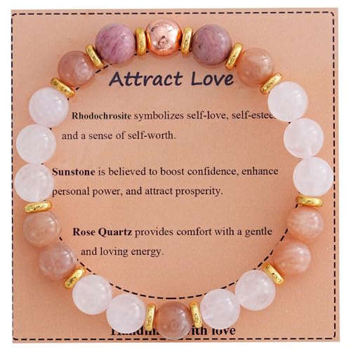 KSQS Healing Stone Bead Bracelet for Women, Natural Gemstones Balance Protection Bracelet, Spiritual Crystal Beads Bracelet Anxiety Relief with Meaning Card - color: Attract Love