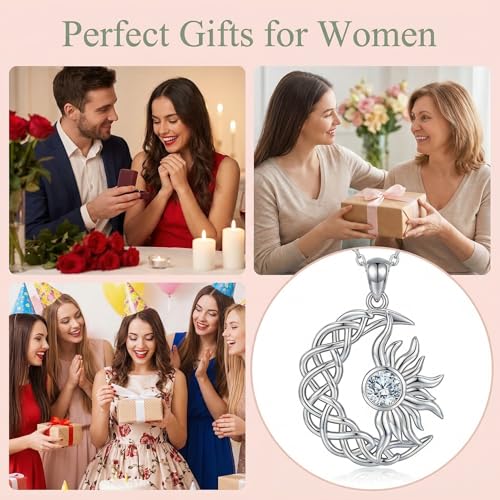 Moissanite Moon and Star Necklace 925 Silver Birthstone Gifts for Women | Sterling Silver Sun and Moon Pendant Elegant Jewelry Birthday Gifts for Wife Mom - color: A3:Sun and Moon-Moissanite