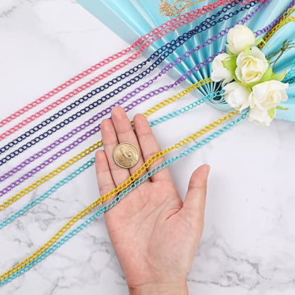 Happy Makers 39.37 Feet Necklace Figaro Chains for Jewelry Making, 4 Colors Brass Plated Necklace Chains with 40 Lobster Clasps, 80 Jump Rings in Bulk for Women Men DIY Bracelet Craft