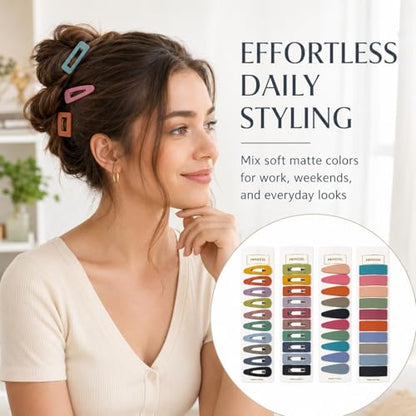 Bphne 40 Pcs Matte Non-Slip Snap Hair Clips for Women, Mixed Teardrop & Rectangle Barrettes, Cutout & Solid Metal Pins Set, Secure Grip for Fine Thick Hair Office Home - color: Mixed Cutout & Solid