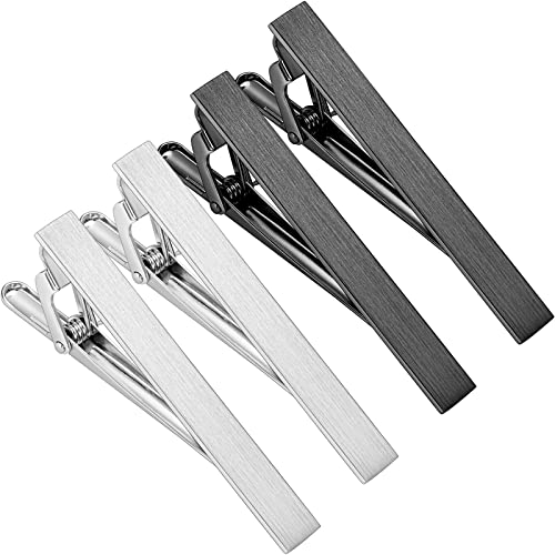 2.2/2.5Inch Tie Clips for Mens Regular Tie and Traditional Tie in Gift Box, Gold Silver Black Color Tie Bar Set, Birthday Anniversary Christmas Gift, Mens Jewelry or Accessories - size: 2.2 Inch, style: 2PCS Black+2PCS Silver