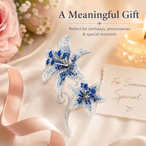 Flower Brooch for Women Rhinestone Pearl Zirconia Flower Lapel Pin Birthday Holiday Gift for Mother Wife Girlfriend - color: 02 Lily-2