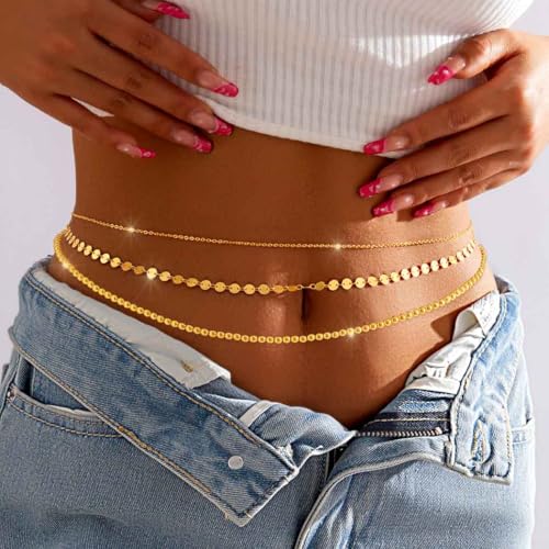 Tgirls Gold Waist Chain for Women Rhinestone Layered Belly Chains Beads Body Chain Heart-Shaped Beach Body Jewelry for Summer - style: Beads