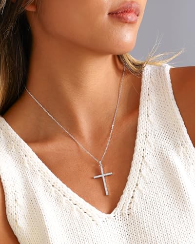 Cross Necklace for Women, 14K Gold Plated Cubic Zirconia Cross Pendant Necklace, Trendy Christian Jewelry Gifts for Baptism First Communion Christmas - color: Style H - Silver