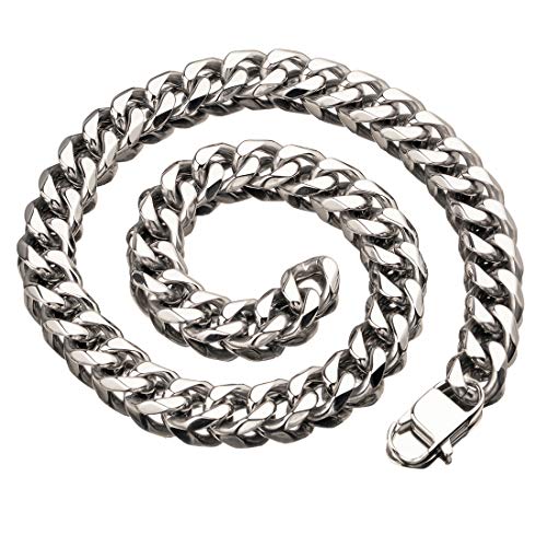 Hip Hop Mens Choker Stainless Steel Miami Chain Curb Cuban Link Rapper Necklace Jewelry with Tail - style: 17mm width