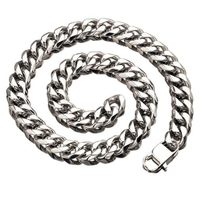 Hip Hop Mens Choker Stainless Steel Miami Chain Curb Cuban Link Rapper Necklace Jewelry with Tail - style: 17mm width