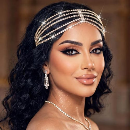 GORTIN Rhinestones Head Chain Crystal Headband Headpiece Sparkle Bridal Wedding Hair Chain Prom Hair Accessories for Women (Gold) - color: Gold