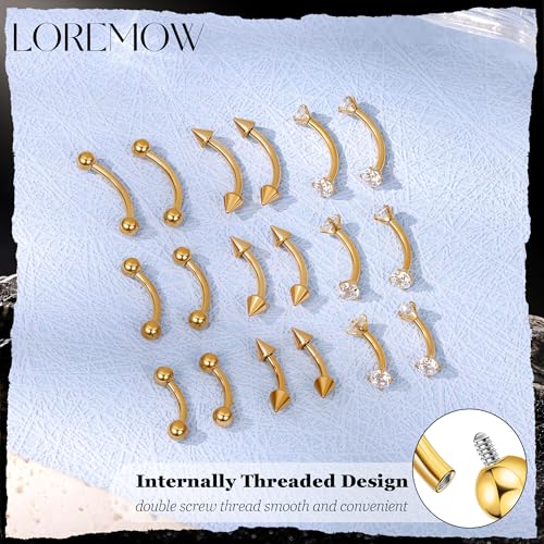 16G G23 Pure Titanium Eyebrow Piercing Jewelry for Women Men Small Curved Barbell Belly Ring Eyebrow Vertical Labret Lip Tongue Ring Rook Helix Conch Daith Earring Piercing Jewelry 6-10MM - color: Gold, size: 10MM-Relatively Long