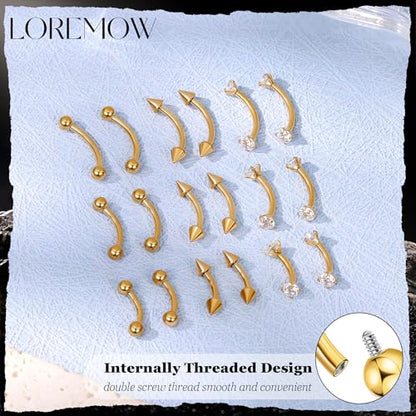 16G G23 Pure Titanium Eyebrow Piercing Jewelry for Women Men Small Curved Barbell Belly Ring Eyebrow Vertical Labret Lip Tongue Ring Rook Helix Conch Daith Earring Piercing Jewelry 6-10MM - color: Gold, size: 10MM-Relatively Long
