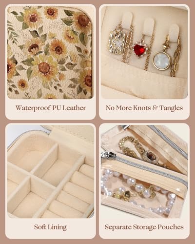 Bistup Travel Jewelry Case - Small Jewelry Organizers and Storage Box for Women Girls Teens Cute Traveling Jewelry Holder with Mirror Little Tiny Compact Modern Unique Aesthetic Pretty, Sunflower - style: Sunflower