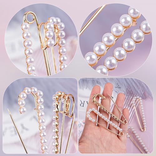 10 Pack Faux Pearl Safety Pins Sweater Shawl Clip Brooches for Sewing Clothes (Gold)