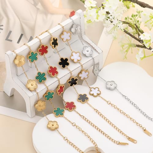 TICVSS Four Leaf Clover Bracelet for Women 18K Gold Plated Stainless Steel Lucky 4 Leaf Gold Link Bracelet Jewelry Gift for Women - color: Gold