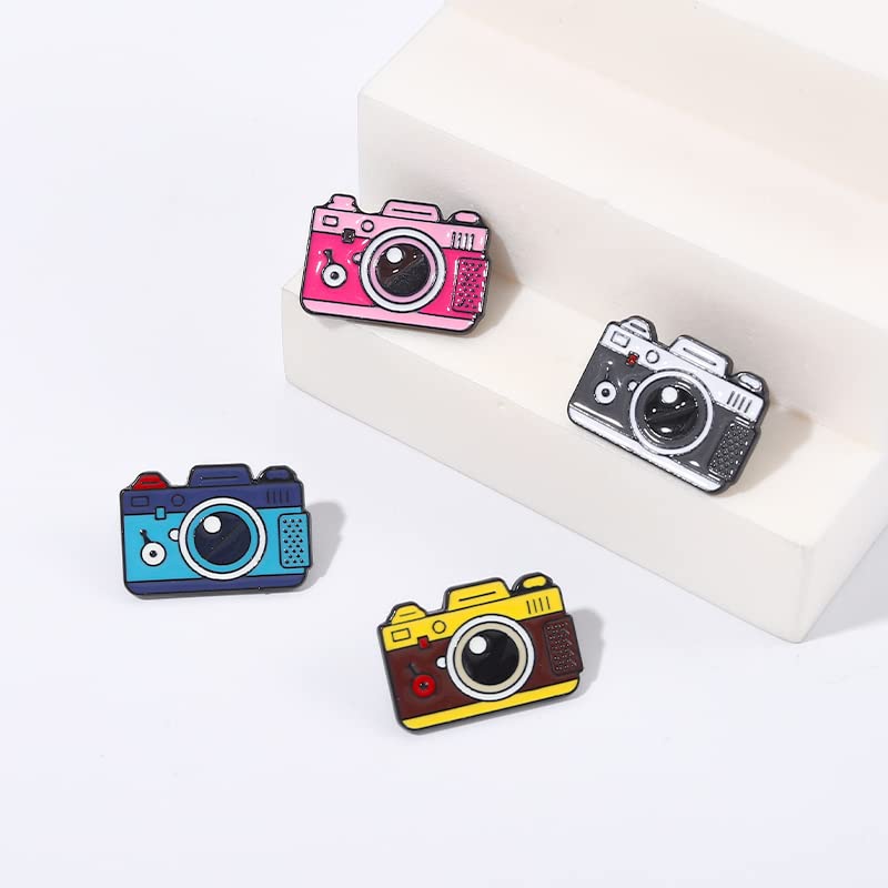 Cartoon Animal Enamel Brooch Set Cute Butterfly Duck Cat Lapel Pins for Backpacks Jacket Decoration Gifts for Friends - style: Camera