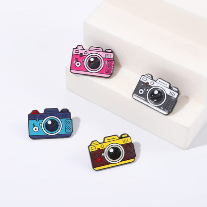 Cartoon Animal Enamel Brooch Set Cute Butterfly Duck Cat Lapel Pins for Backpacks Jacket Decoration Gifts for Friends - style: Camera