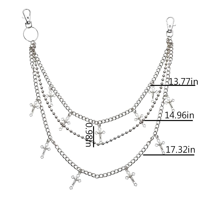 Goth Pants Chain Charms for Women Men Punk Layered Jean Chains Gothic Y2k Pocket Chain for Women Hip Hop Waist Chains - color: Cross