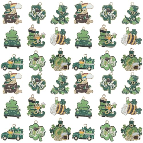 Youdiyla 18pcs Alloy enamel green Irish Saint Patrick Festival set Pendant Jewelry Making DIY Keychain Earrings Pendant Various Design Charms for Jewelry Making Bracelets Necklace (SN1086) - color: SN1086