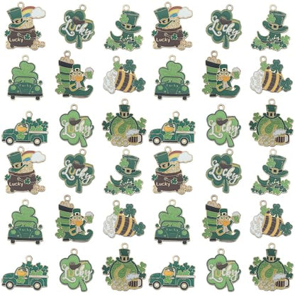 Youdiyla 18pcs Alloy enamel green Irish Saint Patrick Festival set Pendant Jewelry Making DIY Keychain Earrings Pendant Various Design Charms for Jewelry Making Bracelets Necklace (SN1086) - color: SN1086