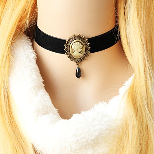 JJTZX Victorian Black Velvet Lace Choker Gothic Lady Cameo Necklace Gift for Her - style: Yellow Cameo