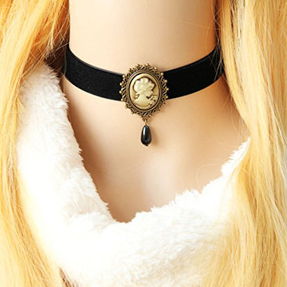 JJTZX Victorian Black Velvet Lace Choker Gothic Lady Cameo Necklace Gift for Her - style: Yellow Cameo