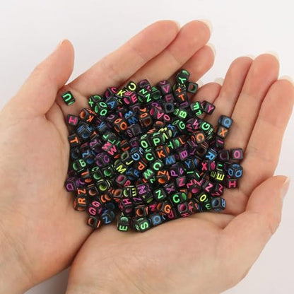 900Pcs Acrylic Letter Beads Alphabet Colorful Letter Black Cube Beads for Friendship Bracelets and Gifts Souvenir Jewelry Making(6 * 6mm Cube) - color: Colorful Black(Cube)