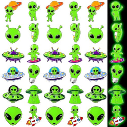 Liliaafar 36 Pieces Halloween Enamel Pins Set Grow in the Dark Halloween Lapel Pins Bulk for Backpacks Clothing Hat Bag Gifts - style: Green Alien